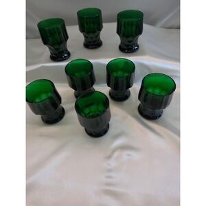 7 Viking Glass Emerald Green Georgian Tumblers Mid Century Modern 4.25"tall X3"w